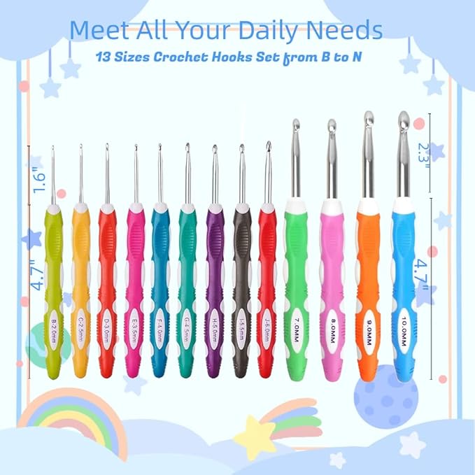 Novelchet Ergonomic Crochet Hooks Set, 13 Sizes Crochet Needles for Beginners with Case 2mm(B)-10mm(N)