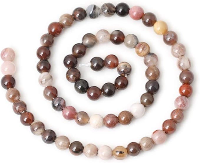 cheavian 60pcs 6mm natural silicified wood jade gemstone round loose beads for jewelry making diy findings 1 strand 15"