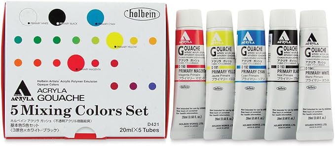 Holbein Acryla Gouache 20ml Primary Mixing Colors Set of 5