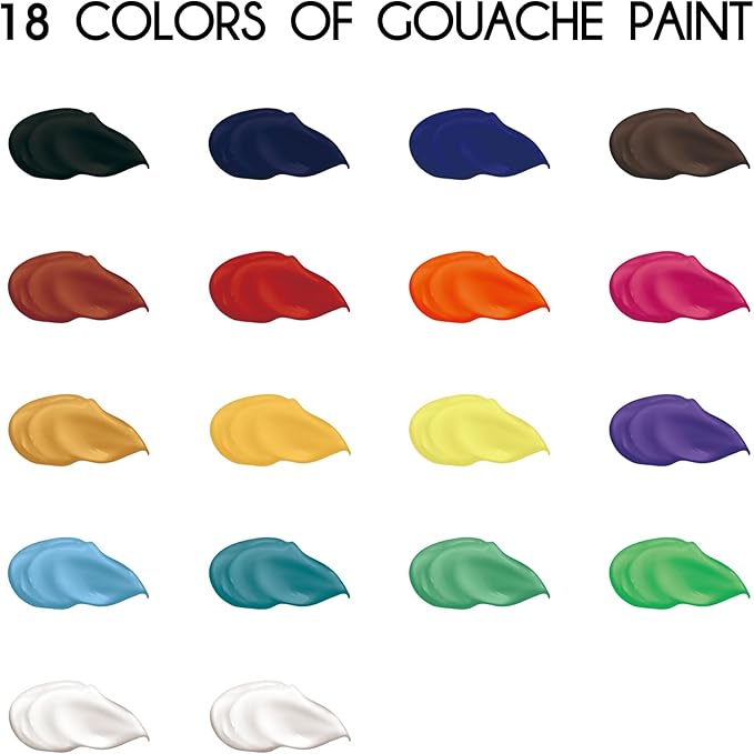 HIMI Gouache Paint Set Jelly Cup 18 Vibrant Colors Non Toxic Paints with Portable Case Palette for Artist Canvas Painting Watercolor Papers, Rich Pigment, 30ml/Cup