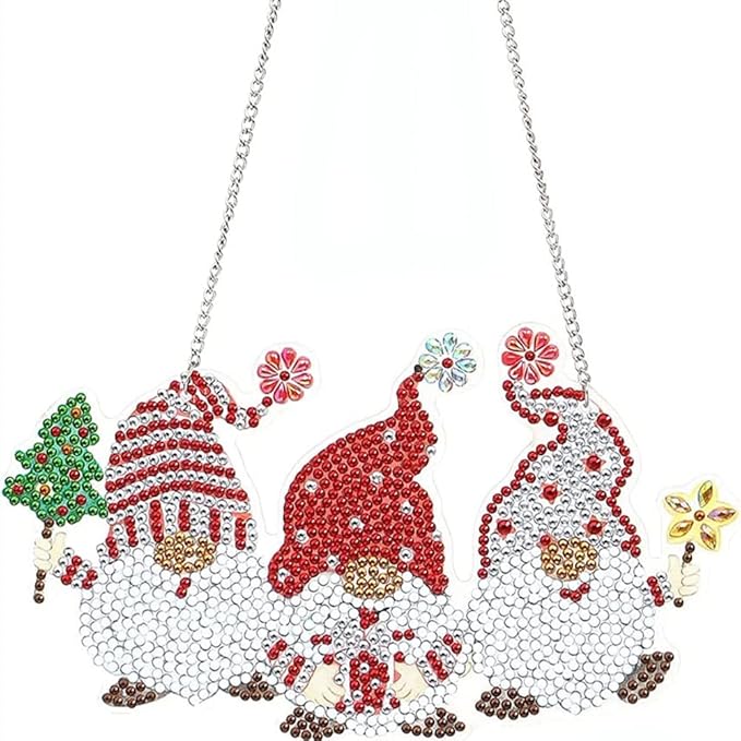 YEESAM ART DIY 5D Rhinestone Painting Christmas Decorations Hanging Kit, Santa Claus 20x15cm Rhinestone Art for Wall Door Window Decorations Hanging Mosaic Crafts Ornaments