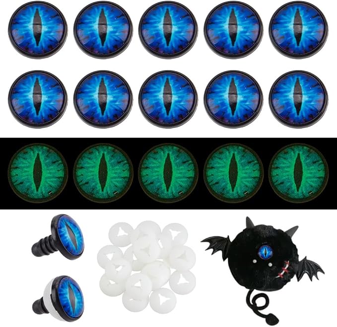 PH PandaHall 24 Sets Glow in The Dark Safety Eyes, 18mm Luminous Plastic Safety Craft Eye Dragon Eye Crochet Eyes Blue Eye Cabochons Safety Eye with Washers for Crochet Stuffed Animal Teddy Bear Decor