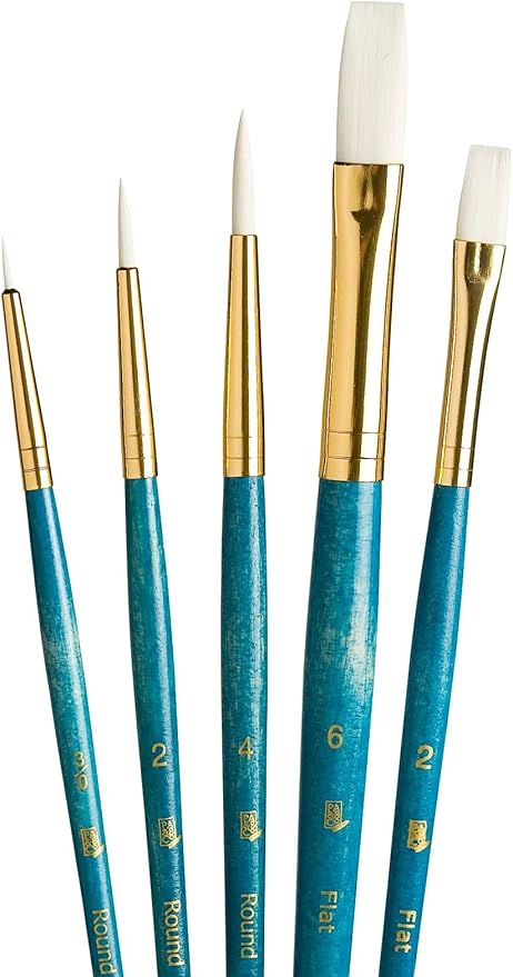 Princeton Real Value, Series 9100, Paint Brush Sets for Acrylic, Oil & Watercolor Painting, Syn White Taklon (Rnd 3/0, 2, 4, Flat 2, 6)