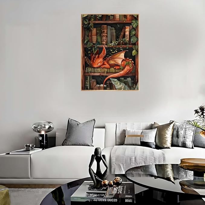 Dragon Stamped Cross Stitch Kits for Adults Beginner, Bookshelf Counted Cross Stitch Kits Printed Stitching Cute Patterns Dimensions Needlepoint Art Crafts Embroidery Kits for Adults