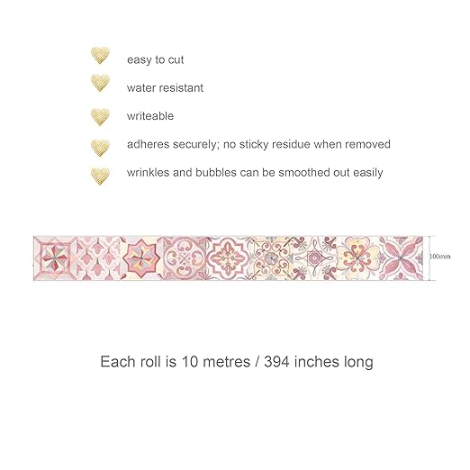 Serenity Fair Washi Tape – Mediterranean Tile Pattern, Extra Wide 4 Inch Scrapbook Supplies for Scrapbooking, Journaling, Stickers, Craft Paper, and DIY Scrapbook Tape Roll (Red White)