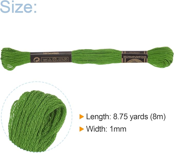 HARFINGTON 12 Skeins Embroidery Floss 8m Each Egyptian Long Fiber Cotton Cross Stitch Thread 26S/2x6 for Embroidery Projects Bracelet, Green
