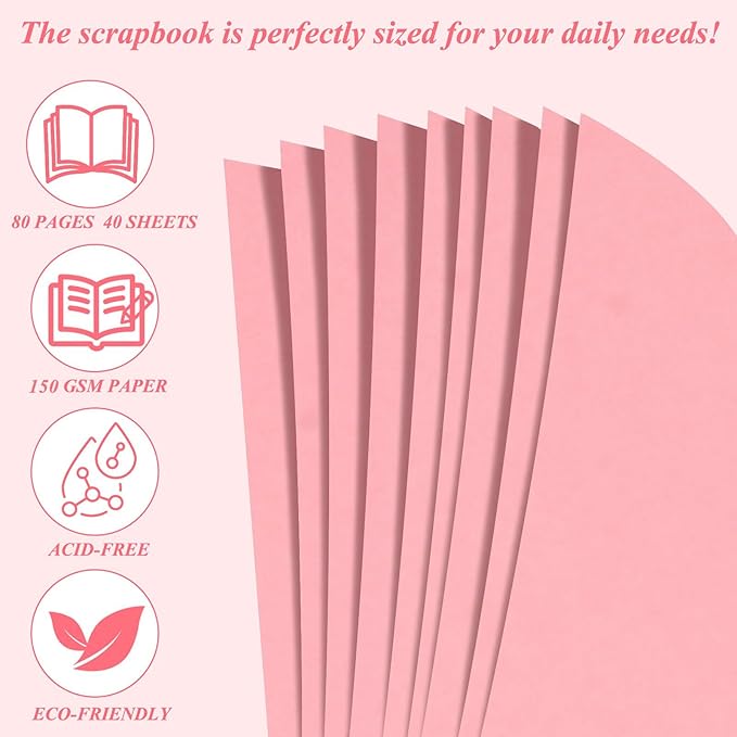Joyberg Scrapbook 80 Pages, Scrapbooking Supplies 8 x 8 In, Scrapbook Album Suitable for Album Memory Book Wedding, Anniversary Family, DIY Craft Projects (Pink)