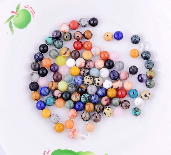 Natural Stone Beads 100pcs Round Genuine Real Stone Beading Loose Gemstones Hole Size 1mm DIY Smooth Bead for Bracelet Necklace Earrings Jewelry Making (Natural Stone Beads Multicolor, 10mm)
