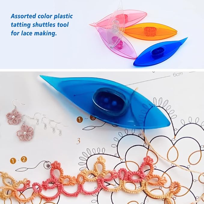 BUTUZE Tatting Shuttle Kit, 10 PCS Plastic Tatting Shuttle with Beading Needles Crochet Hooks Knitting Needles Big Eye Needles Tatting Needles for DIY Hand Lacemaking Craft Tool Weave Yarn Set