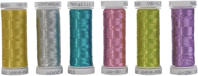 Simthread 6 Assorted Colors Metallic Machine/Hand Embroidery Thread 200 Yards Ea for Janome Brother Pfaff Babylock Singer Bernina Husqvaran & Most Home Embroidery Machines Special Embroidery Designs