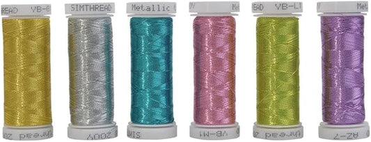 Simthread 6 Assorted Colors Metallic Machine/Hand Embroidery Thread 200 Yards Ea for Janome Brother Pfaff Babylock Singer Bernina Husqvaran & Most Home Embroidery Machines Special Embroidery Designs