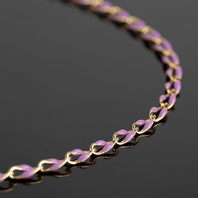 Purple Enamel Jewelry Chains for Making Jewelry, Gold Plated Brass Cable Chain Spool with Jump Rings and Lobster Clasps