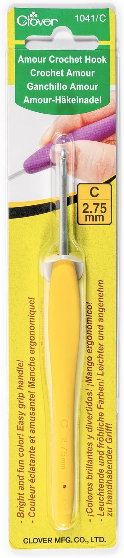 Clover 1041/C Yellow Amour Crochet Hook, Size C, 2.75mm