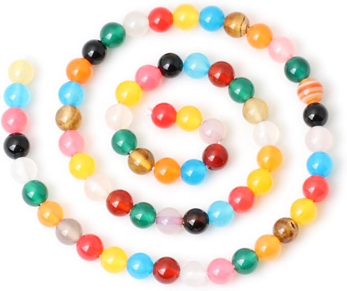 60PCS 6mm Colorful Agate Gemstone Round Loose Beads for Jewelry Making 1 Strand 15"