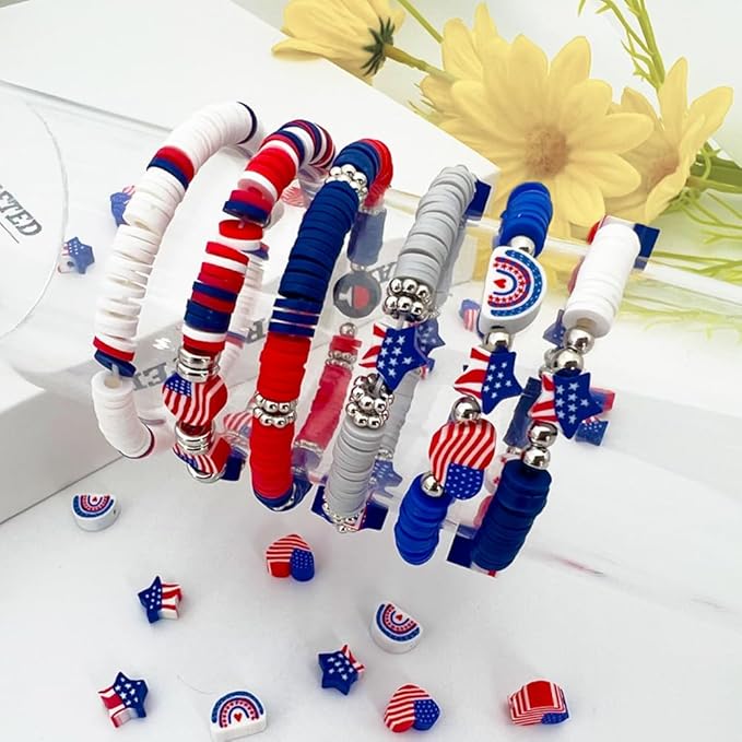 3600 PCS 10 Strands Red White and Blue Clay Beads for Jewelry Making, Clay Charms, Vinyl Heishi Beads 6mm for Surfer Bracelets Necklace Making (4th of July Scheme)