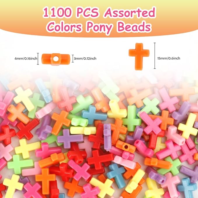 1100 pcs beads,pony beads,beads for jewelry making,beads for bracelets,hair beads,craft beads,plastic beads for crafts,hair beads for kids girls,kandi beads,colorful beads (cross)