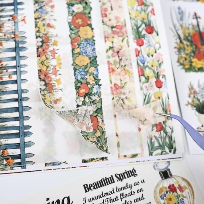 Scrapbook Sticker Book for Scrapbooking, Golden Horizon Theme, 20 Sheets A5 Pre-Cut Washi Paper PET Stickers for Journaling, Junk Journal Supplies, Bujo, Collage, Crafts Arts