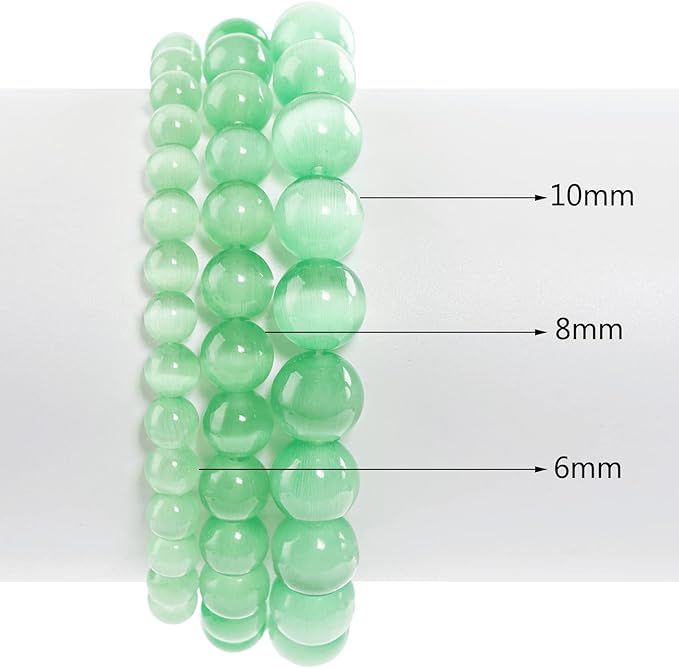 6mm Natural Green Cat Eye Round Bead - 60PCS Bulk Gemstone Beads for Jewelry Making, DIY Bracelets, Necklaces - Includes Crystal Stretch Cord - Beads for Crafting Gifts