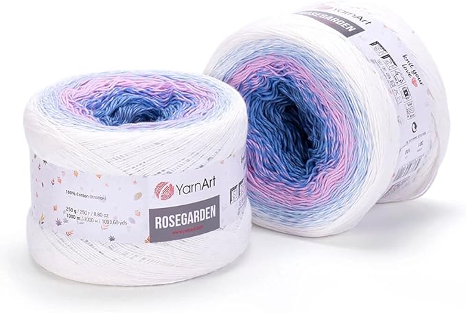 YARNART Cotton Knitting Crochet Yarn- Flowers ROSEGARDEN%100 Cotton S. Fine(1) Multicolor Rainbow Yarn for Crochet Spring Summer Projects, 250 GR, 8.80 oz, 1003.60 yds, (301)