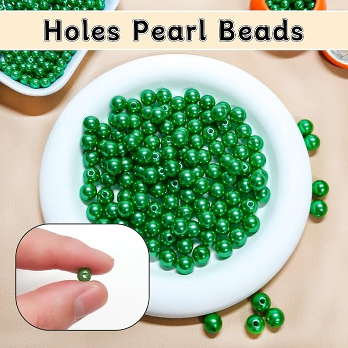 Pearl Beads for Jewelry Making Holes ABS Craft Beads with Holes for Jewelry Making, Bracelet, Necklace Crafting Bulk Bead Kit (6mm, Green/1500 pcs)