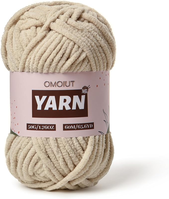 Plush Chenille Chunky Crochet Yarn - Baby Yarn for Crocheting Soft - Velvet Yarns Knitting for Blankets Crafts - Fluffy Amigurumi Yarns 50g / 65.6yd (Light Khaki)
