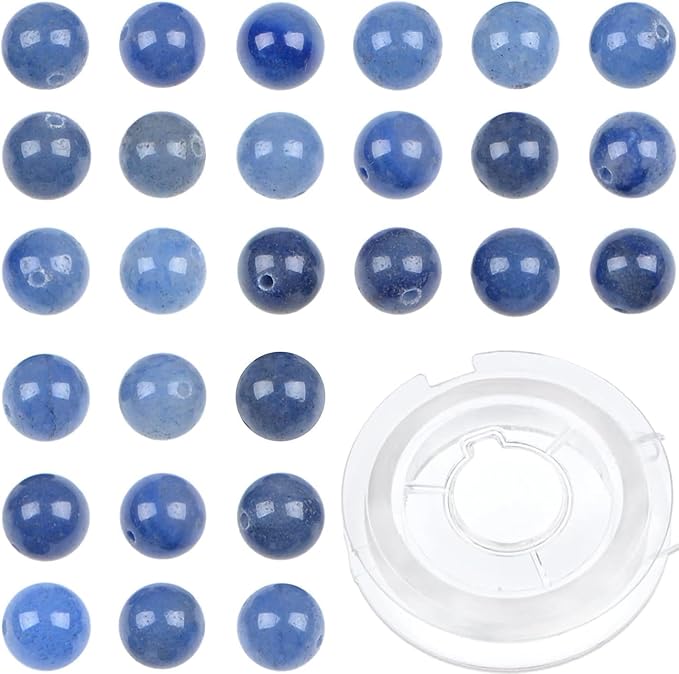 bymitel 210pcs natural crystal beads stone gemstone round energy healing loose beads with stretch cord for jewelry making bracelets anklets (blue aventurine, 4mm 210pcs)
