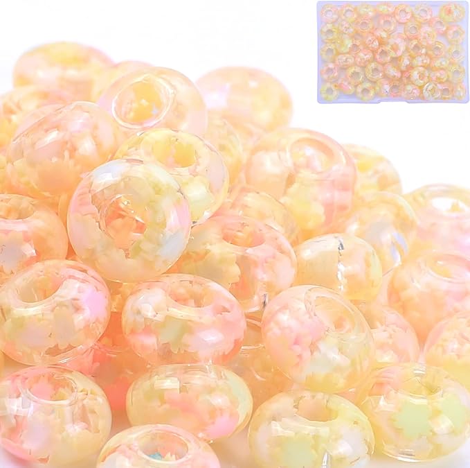 AIPRIDY Girls' Lucky Amber Beads and Spacers - European Craft Beads for DIY Charms Bracelet Jewelry Making (Yellow)