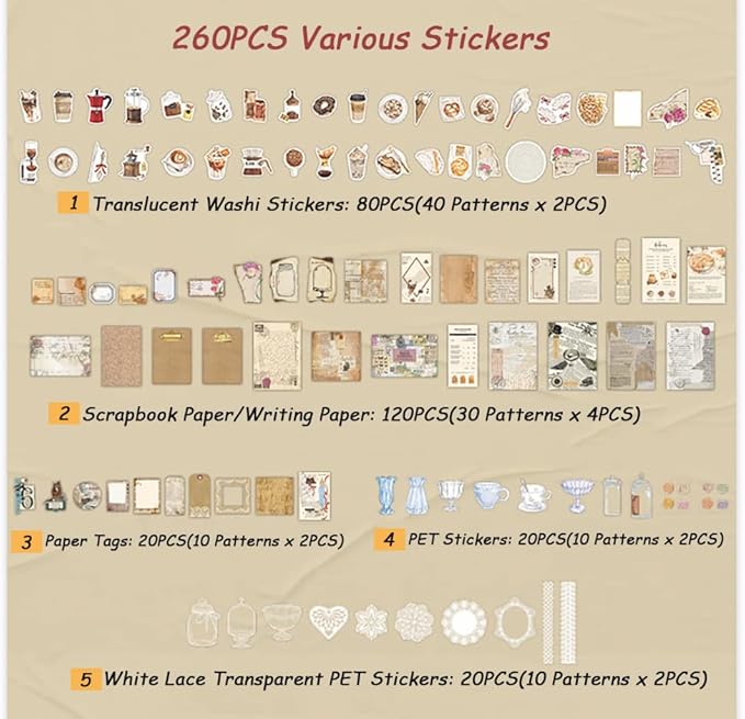 Vintage Scrapbook Supplies Pack for Adults, Decorative Nature Retro Paper Stickers Collection for Journal DIY Arts Crafts Album Bullet Journals Planners (Home)