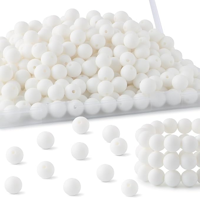 160Pcs 12mm Silicone Beads for Keychain Making Bracelet Necklace, Bulk Round Silicone Beads for Pens（White）