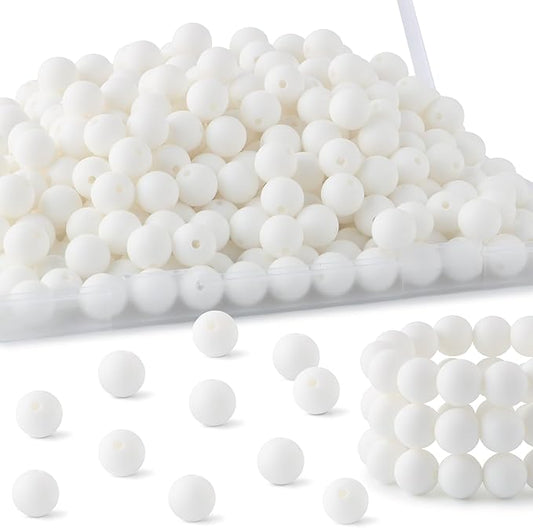 160Pcs 12mm Silicone Beads for Keychain Making Bracelet Necklace, Bulk Round Silicone Beads for Pens（White）