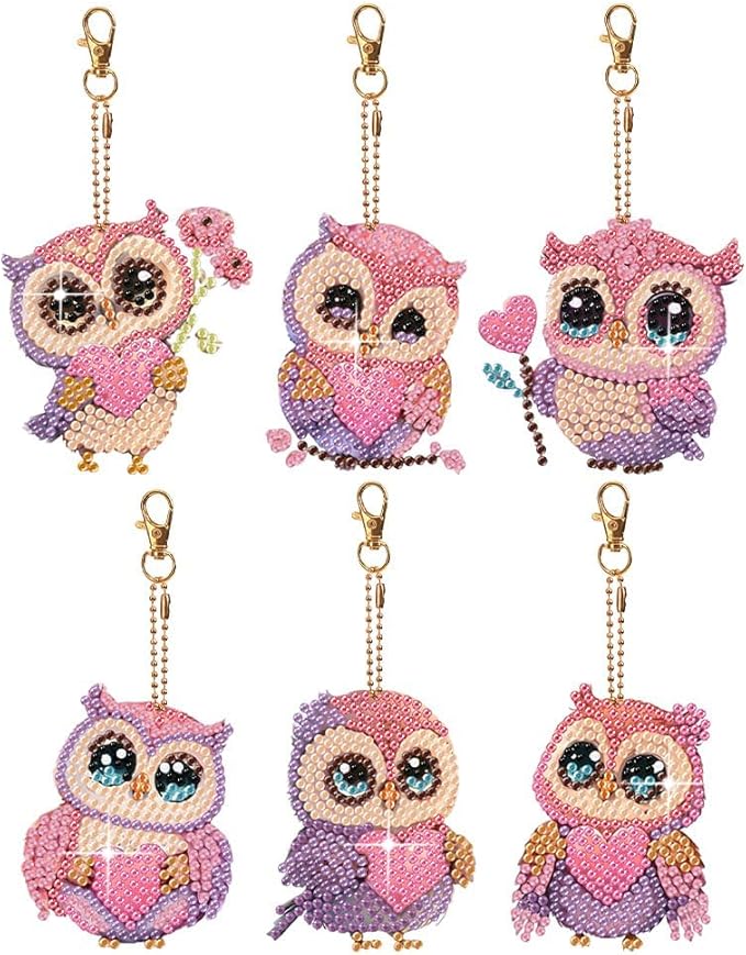 Diamond Painting Keychains Kits, Double Sided Diamond Art Keyrings for Adults, DIY Art Key Rings Ornaments Kits