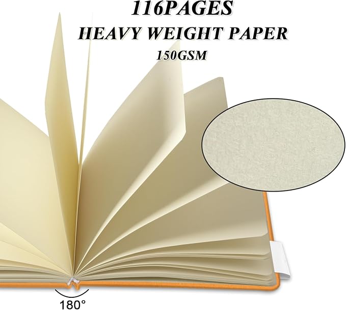 5" x 5" Hardcover Sketch Book,Small Mixed Media Sketch Pad,58 Sheets 150GSM Acid-Free Artist Drawing Paper,Travel Journal Blank Notebook for Adults Painting,Illustration,Art Supplies.Orange