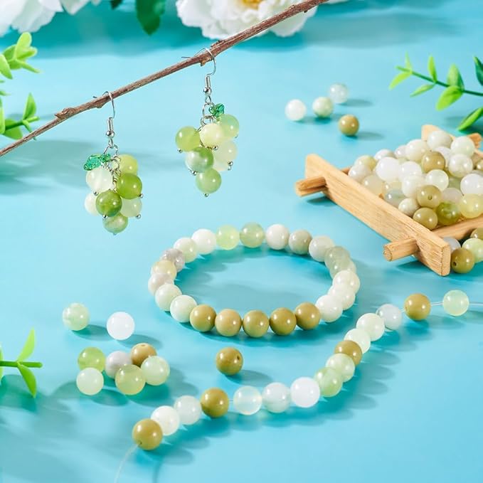 FASHEWELRY Stone Bracelet Making Kit 100pcs 8mm Mixed Gemtone Round Beads Green Crystal Loose Beads with Elastic String for DIY Necklace Earrings Jewelry Making