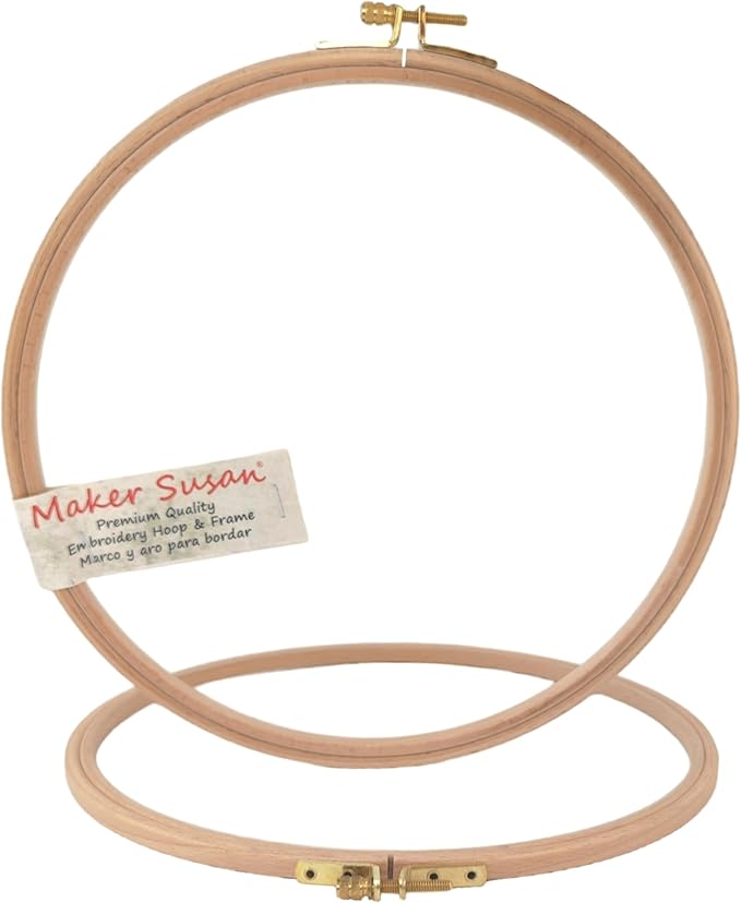 maker susan 12" wood embroidery hoop, round beechwood cross stitch hoop with adjustment brass screw, cross stitch hoops and frames, suitable for embroidery, craft sewing (12 inch)