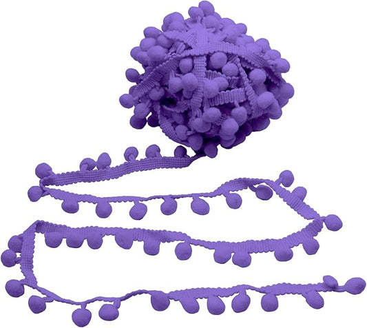 Homiest 10 Yards Pom Pom Trim for Sewing, 1 Inch Wide Lavender Ribbon Bundles Textured Fabric Fringe Ribbon, 13mm Ball Pompom Trim for DIY Crafts Curtain Clothes Pillow Home Decoration