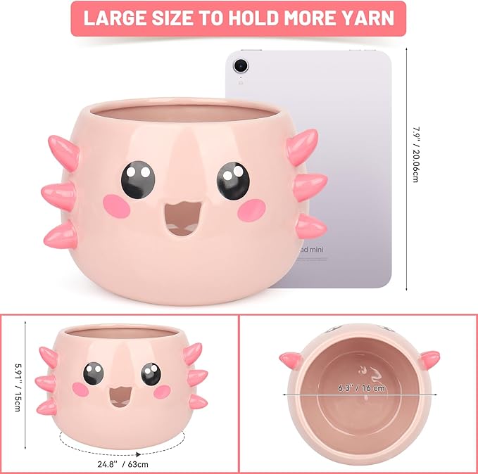 Katech Axolotl Yarn Bowl for Knitting, Yarn Holder for Crocheting, Large Cute Crochet Bowls Wool Storage for Knitter & Crocheter Tangle-Free Crafting, Gifts for Crocheters
