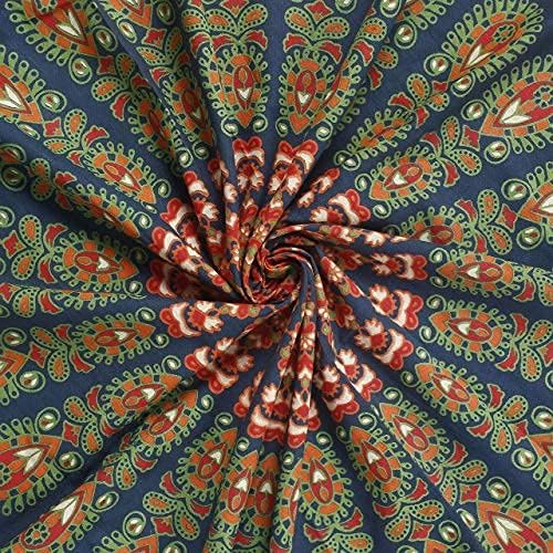 bless international handmade indian hippie bohemian psychedelic peacock mandala wall hanging college dorm beach throws table cloth bedding tapestry (golden green, king(88x104inches)(225x265cms))