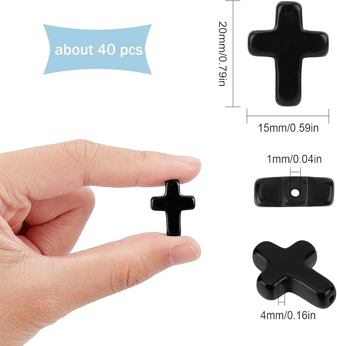 SUNNYCLUE 1 Box 40Pcs Black Cross Beads Easter Turquoise Cross Beads Bulk Mini Stone Gemstone Small Spacers for Jewelry Making Charms Rosary Beading Kit Bracelet Necklace Supplies Craft