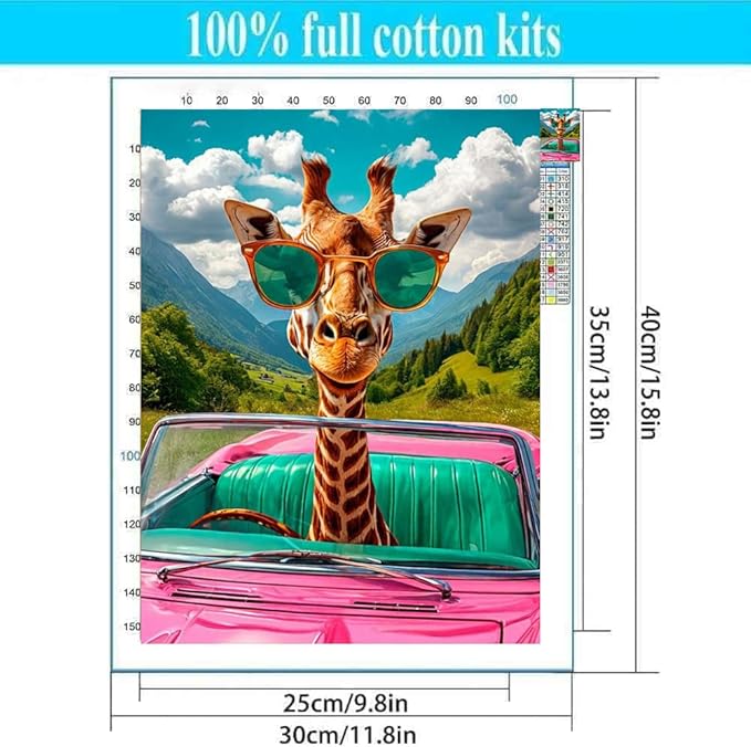 Giraffe Stamped Cross Stitch Kits for Adults Beginner, Car Counted Cross Stitch Kits Printed Stitching Cute Patterns Dimensions Needlepoint Art Crafts Embroidery Kits for Adults