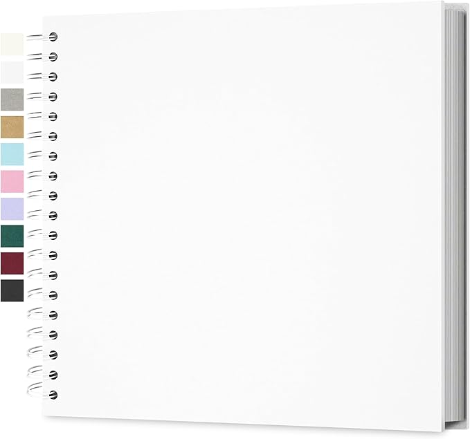 10 x 10 Inch DIY Scrapbook Photo Album Hardcover Kraft Blank Page Acid-Free, 100 Pages (50 Sheets) Memory Book for Wedding Anniversaries Family Baby Memories Small Scrapbooking Projects, White