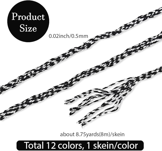 12 Skeins 6 Strands Metallic Hand Embroidery Floss Glitter Friendship Bracelet String Colorful Sparkly Polyester Cross Stitch Thread Bulk Set for Sewing Crafts Jewelry Bracelets Making DIY