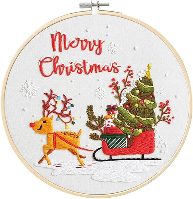 christmas embroidery kits: 1 pack cross stitch kit for beginners adults, diy ornaments craft kit with all tools & instructions, stamped hand embroidery starter kit for holiday crafts & xmas home decor