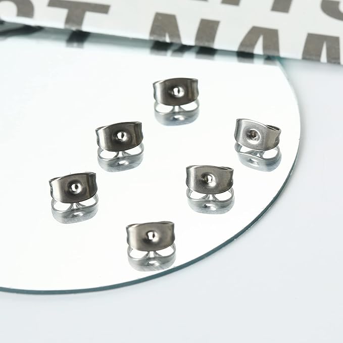 12pcs pure titanium earring backs replacements suit for 0.7-0.8mm posts, hypoallergenic secure ear locking for stud earrings nut for posts