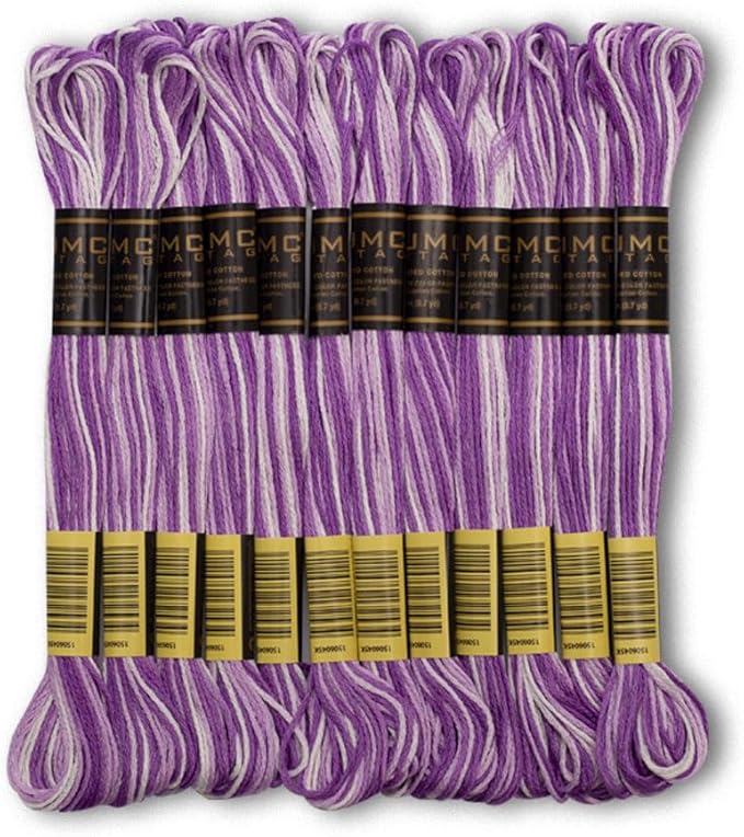 Pack of 12 Premium Embroidery Thread | 100% Egyptian Cotton Premium Skeins | Cross Stitch Embroidery Floss | Oeko TEX Certified | Ideal for Arts & Crafts (Light Purple Variegated 1208)