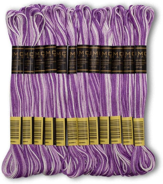 Pack of 12 Premium Embroidery Thread | 100% Egyptian Cotton Premium Skeins | Cross Stitch Embroidery Floss | Oeko TEX Certified | Ideal for Arts & Crafts (Light Purple Variegated 1208)