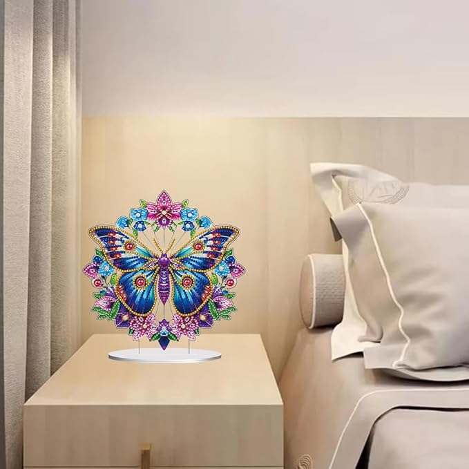 hyzsj DIY Diamond Desktop Ornament Purple Butterfly,Crystal Diamond Art Painting Tabletop Ornaments Single Sided,Ornament for Adult Beginner Home Office Decor Crafts Gift