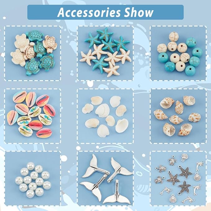 PH PandaHall 208pcs 15 Styles Summer Beach Beads Sea Shell Beads Sea Star Pendants Tortoise Charms Ocean Animal Spacer Beads for Bracelets Earrings DIY Jewelry Making Home Decor Macrame