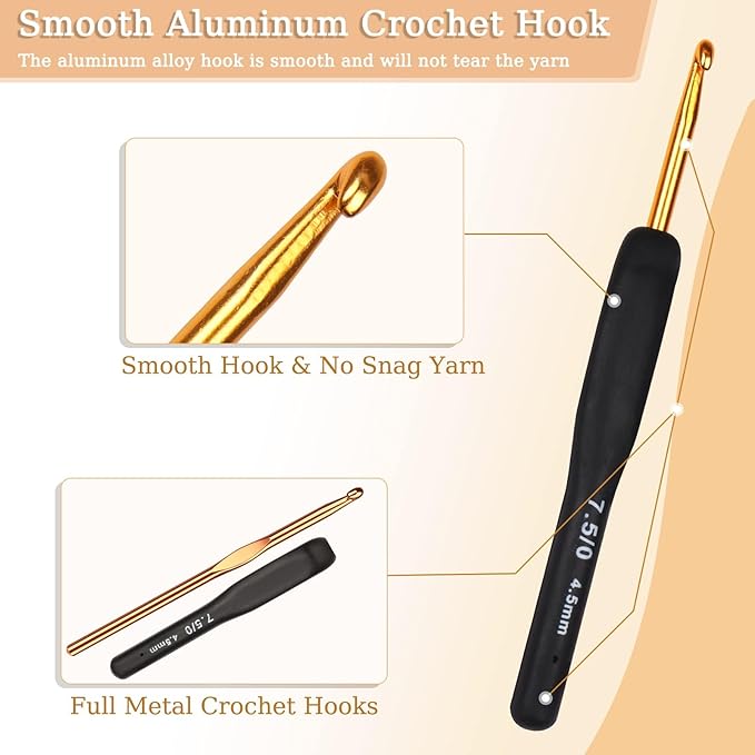 Aeelike 31pcs Crochet Hook Set, Classic Navy Crochet Needles Ergonomic with Grips for Arthritic Hands, Crocheting Kit with Knitting Supplies & Black White Case, Ideal Gift for Hand Beginner Lover