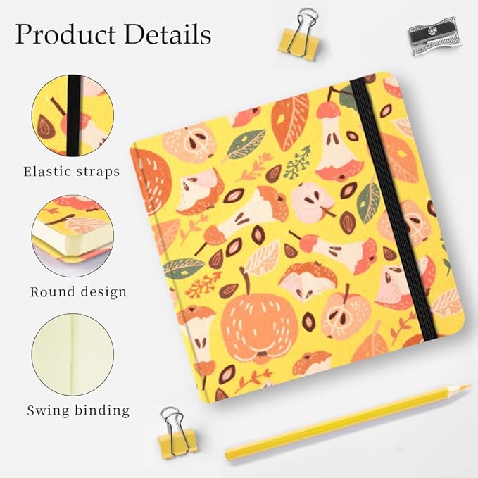 Mifuner Small Square 5x5 80gsm Mini Notebooks Blank Pages Sketchbooks Travel Journal Pocket Hardcover Paint Writing Notebook Blank Diary Memo Planner Sketchbook Fabric Cover, Fruit