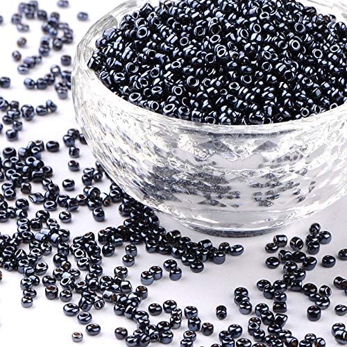 Perlin Glass Seed Beads 3mm 8/0 Round Mini Small Pony Beads 3300pcs for Making Earrings Bracelets Pendants Waist Jewelry DIY Handmade Metallic Color Kit (Black)